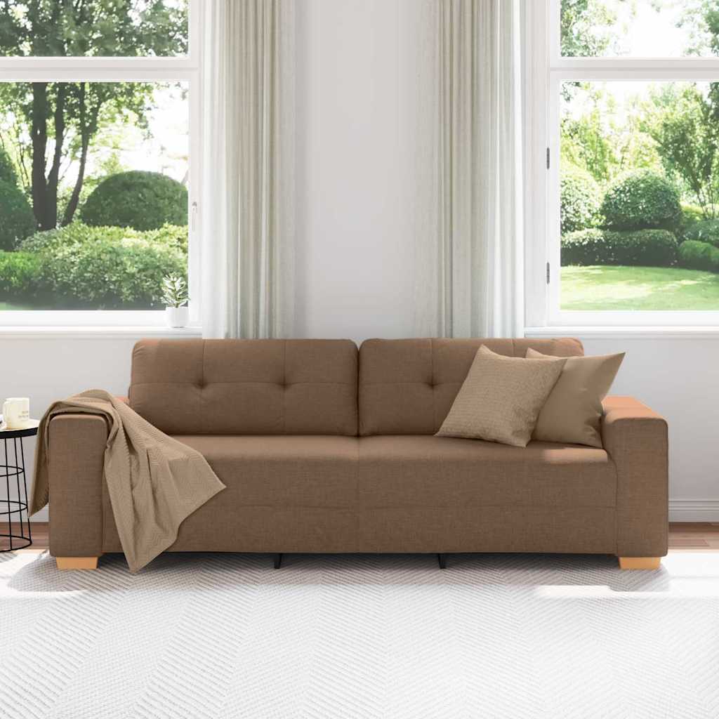 3-Sitzer Sofa mit Kissen Braun Stoff