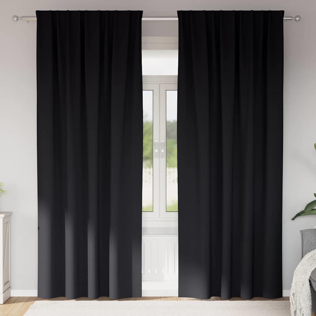 Verdunkelungs-Vorhänge mit Ringen 2 stk. Schwarz 225 x 140 cm