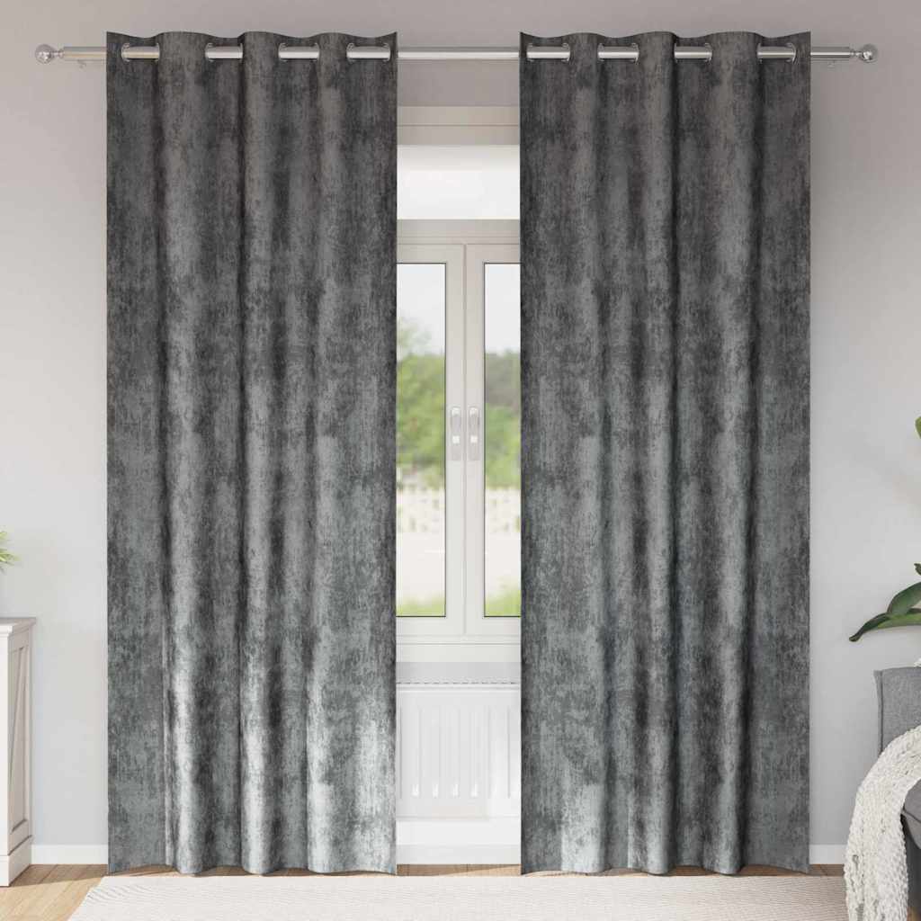 Samtvorhänge mit Vorhängen 2 pcs Grau 245 x 140 cm Samt