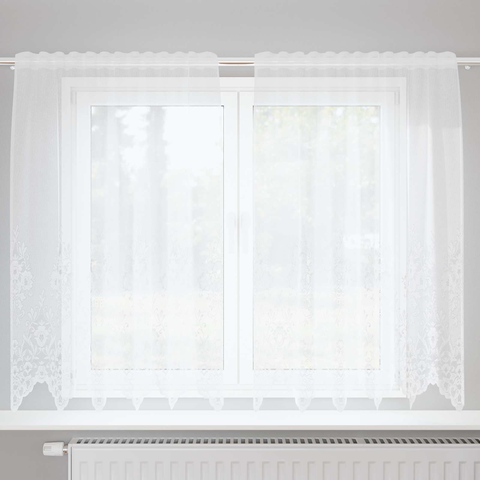 Spitzenvorhang mit Vorhängen Floral Weiß 180 x 150 cm Polyester