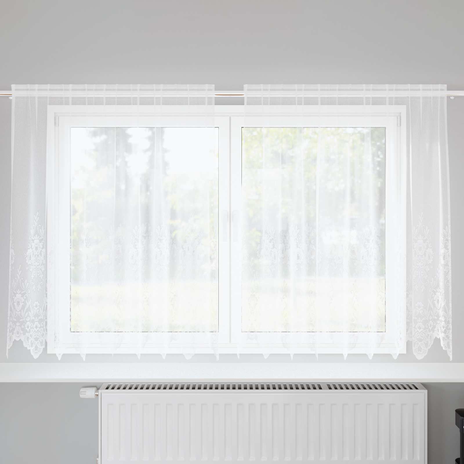 Spitzenvorhang mit Vorhängen Floral Weiß 180 x 200 cm Polyester