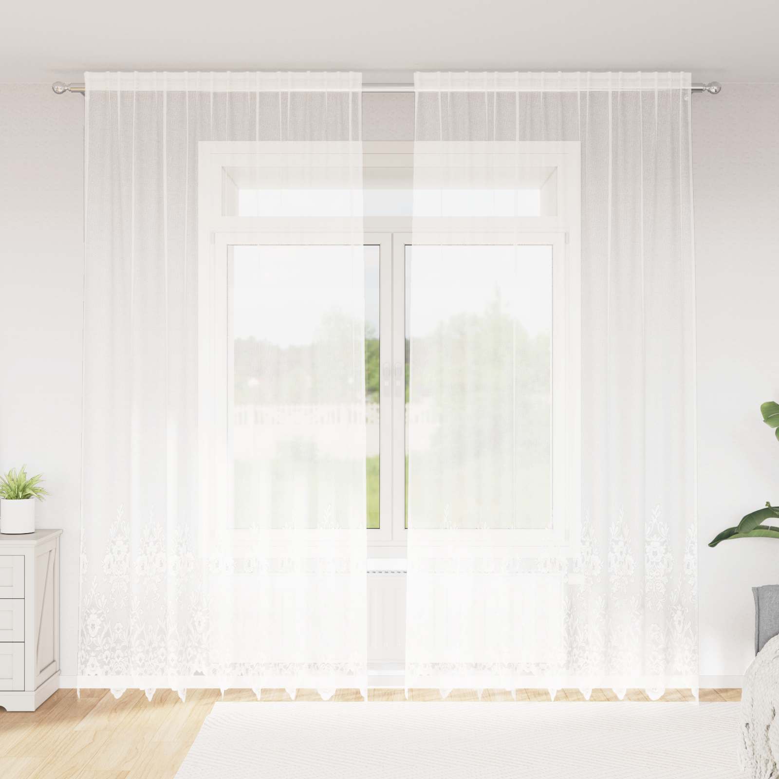 Spitzenvorhang mit Vorhängen Floral Weiß 260x200cm Polyester