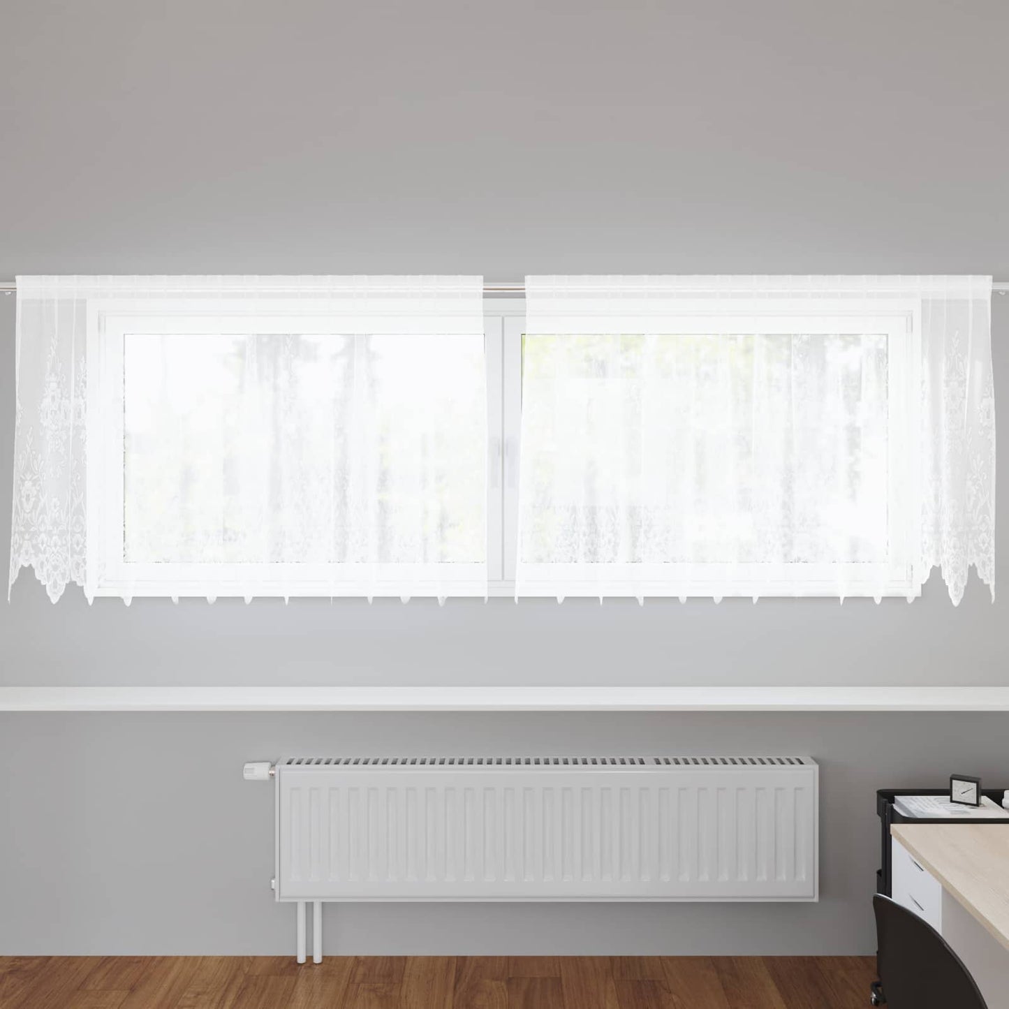 Spitzenvorhang mit Vorhängen Floral Weiß 100 x 300 cm Polyester