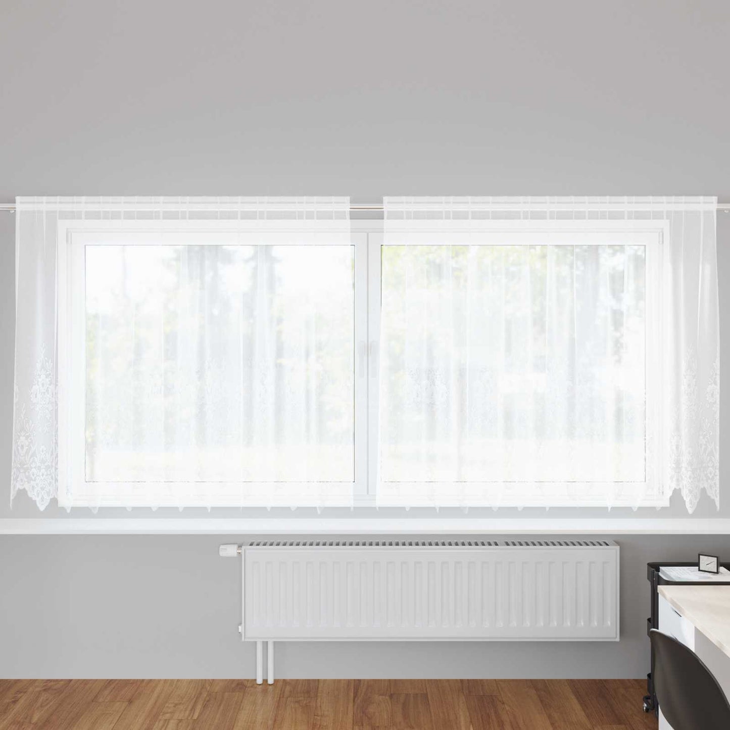 Spitzenvorhang mit Vorhängen Floral Weiß 160 x 300 cm Polyester