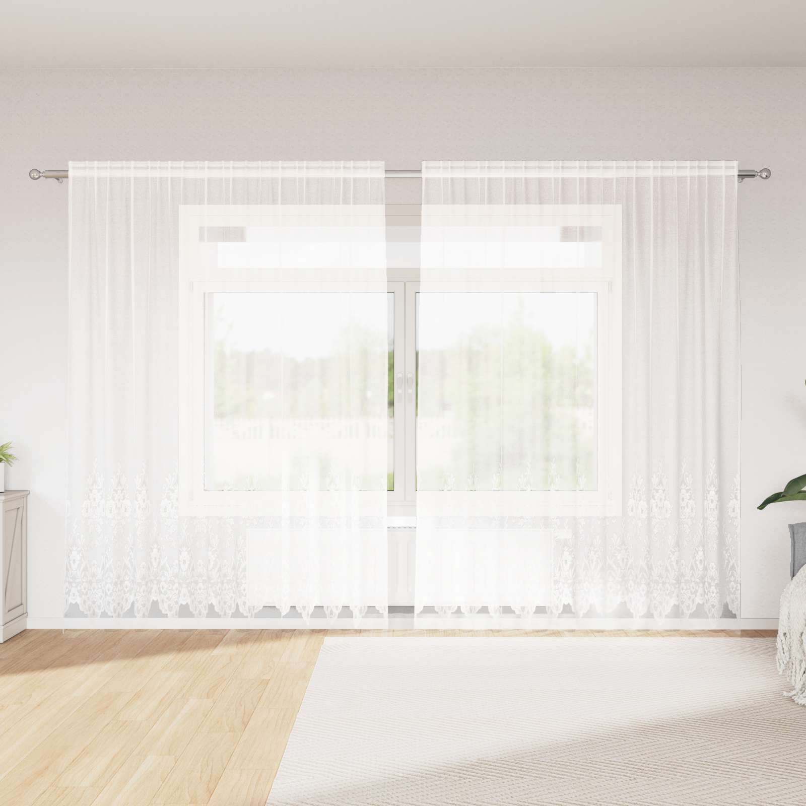 Spitzenvorhang mit Vorhängen Floral Weiß 200 x 300 cm Polyester