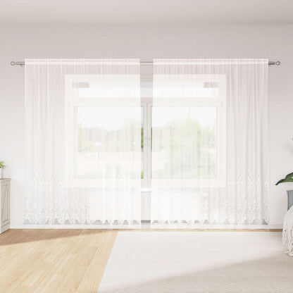 Spitzenvorhang mit Vorhängen Floral Weiß 200 x 300 cm Polyester