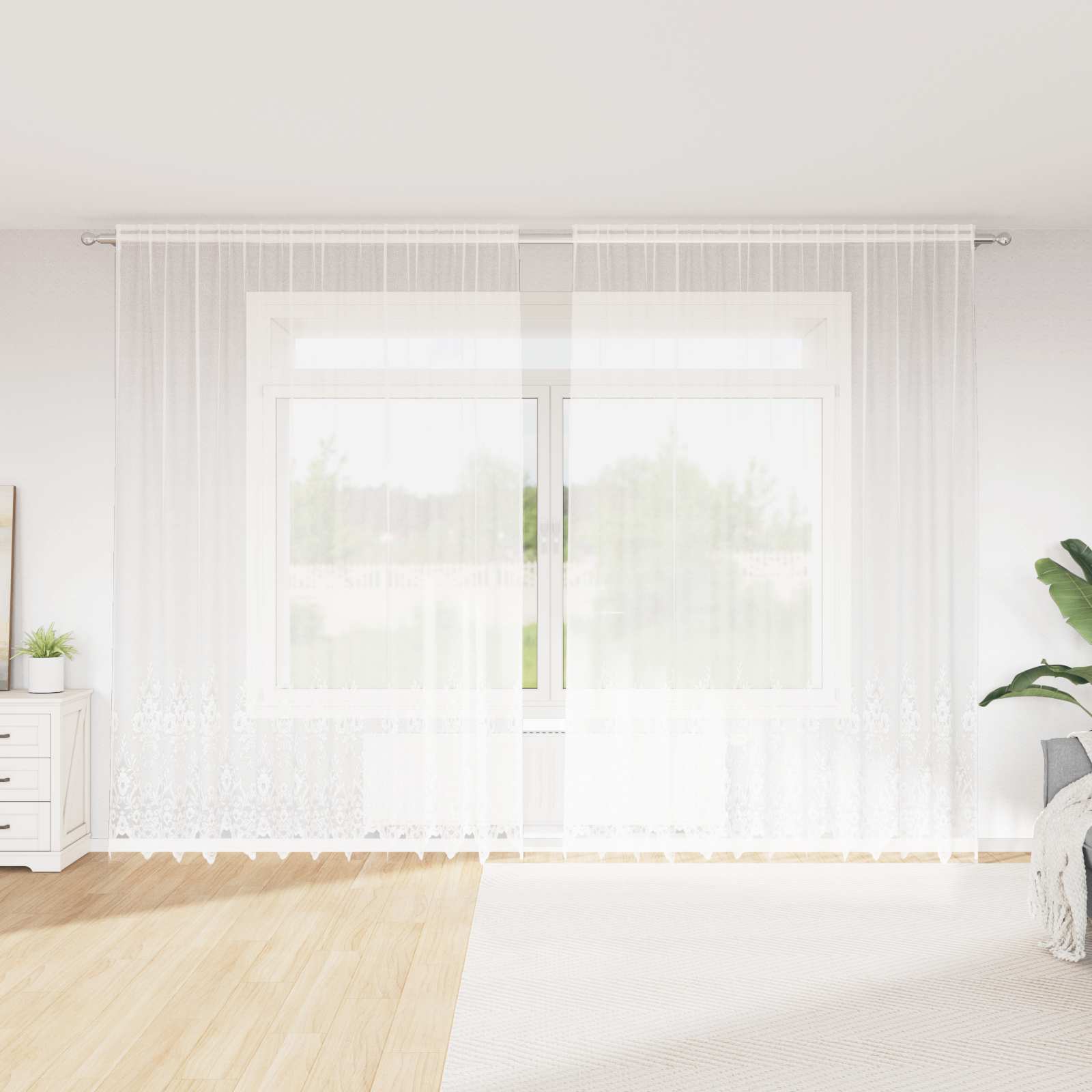 Spitzenvorhang mit Vorhängen Floral Weiß 260 x 300 cm Polyester