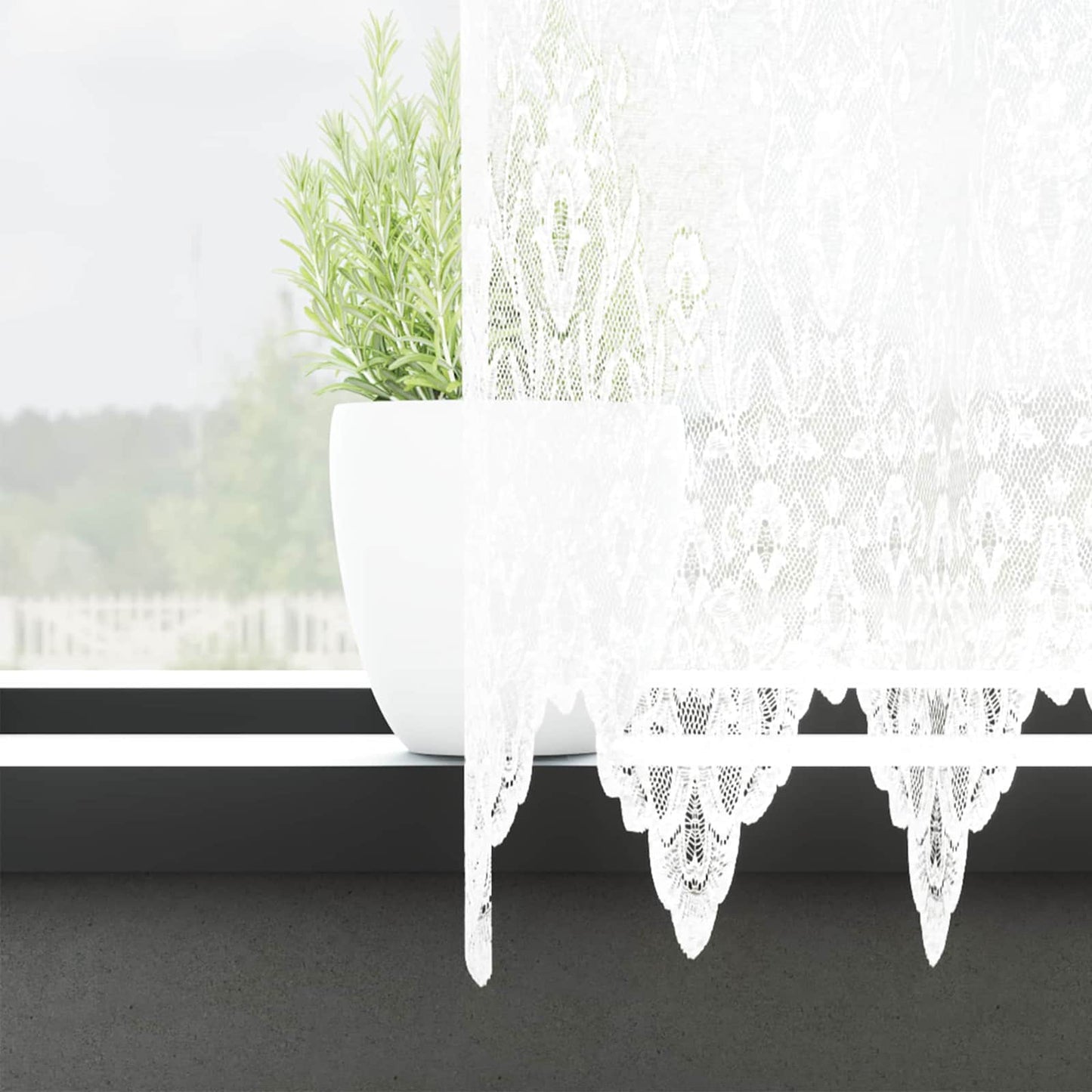 Spitzenvorhang mit Vorhängen Floral Weiß 120 x 500 cm Polyester