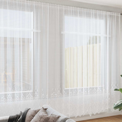 Spitzenvorhang mit Vorhängen Floral Weiß 260 x 900 cm Polyester