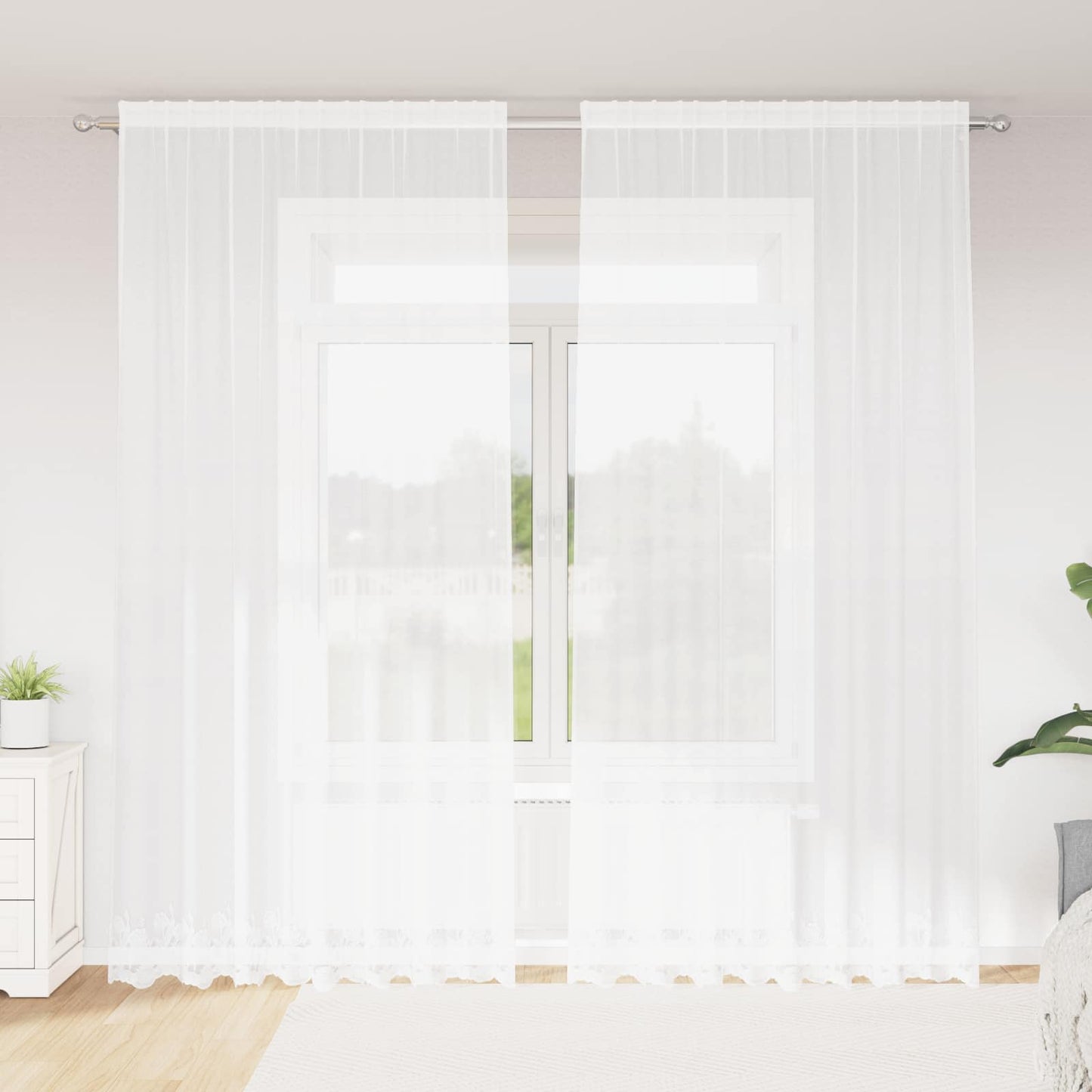 Spitzenvorhang mit Vorhängen Floral Weiß 280 x 200 cm Polyester