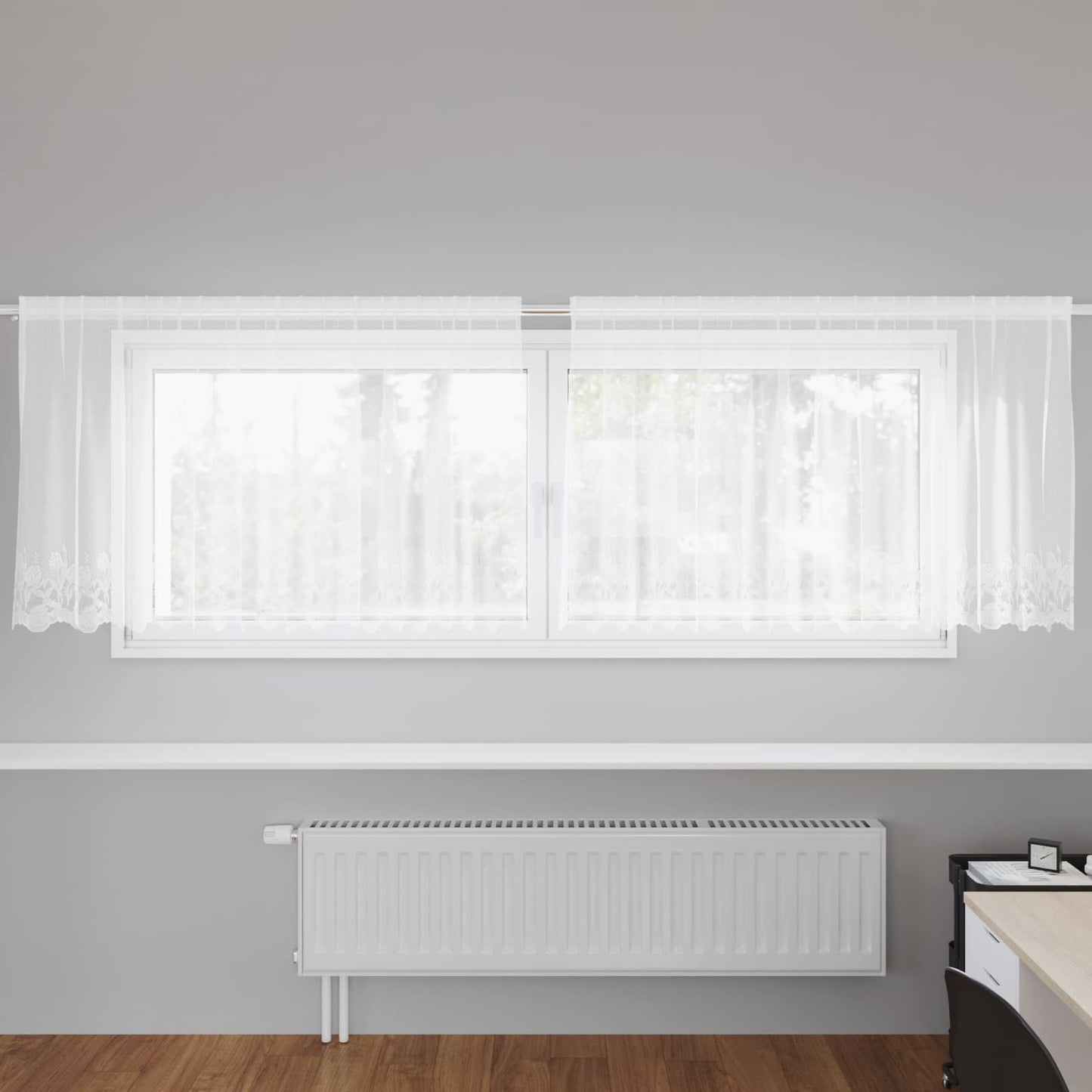 Spitzenvorhang mit Vorhängen Floral Weiß 100 x 300 cm Polyester