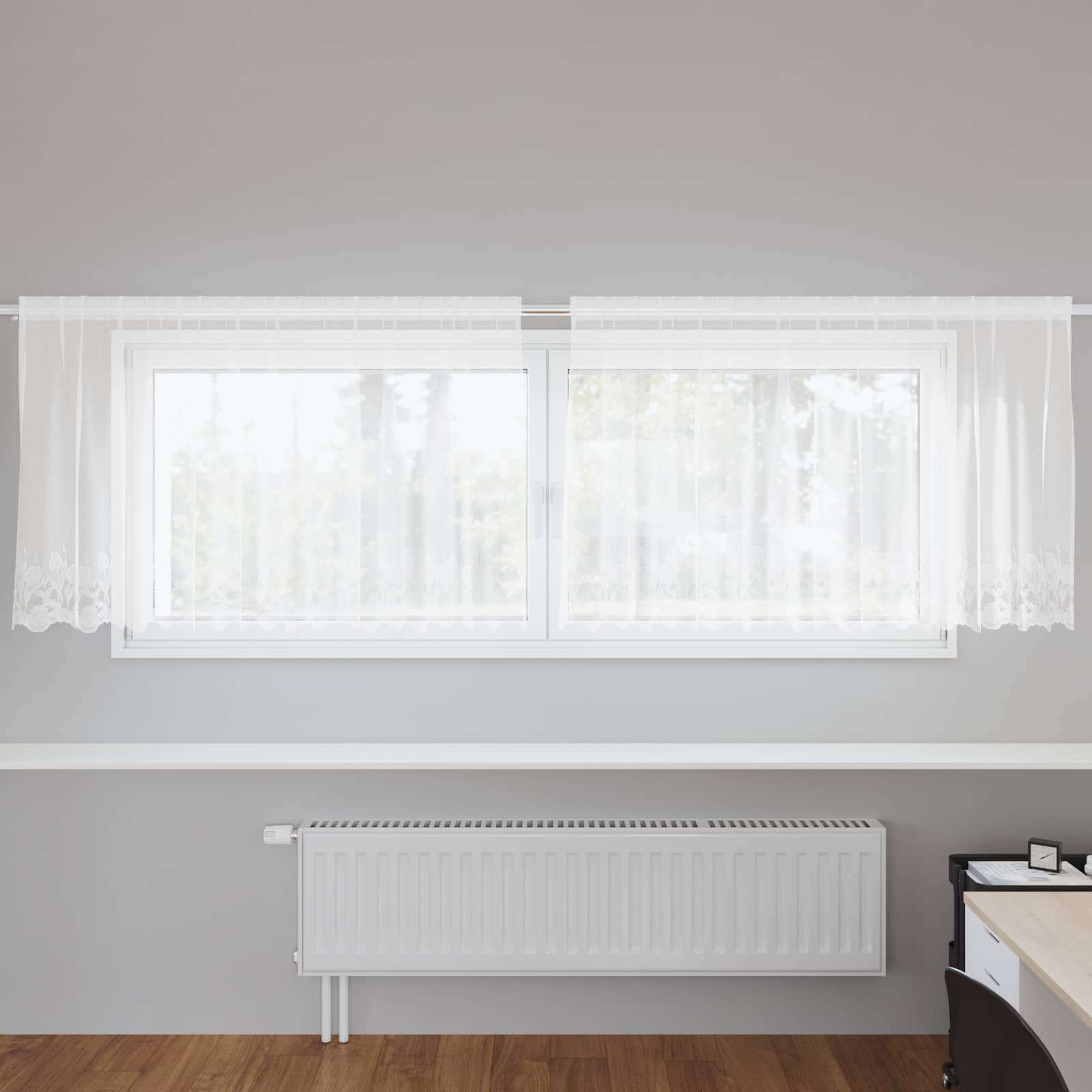 Spitzenvorhang mit Vorhängen Floral Weiß 100 x 300 cm Polyester