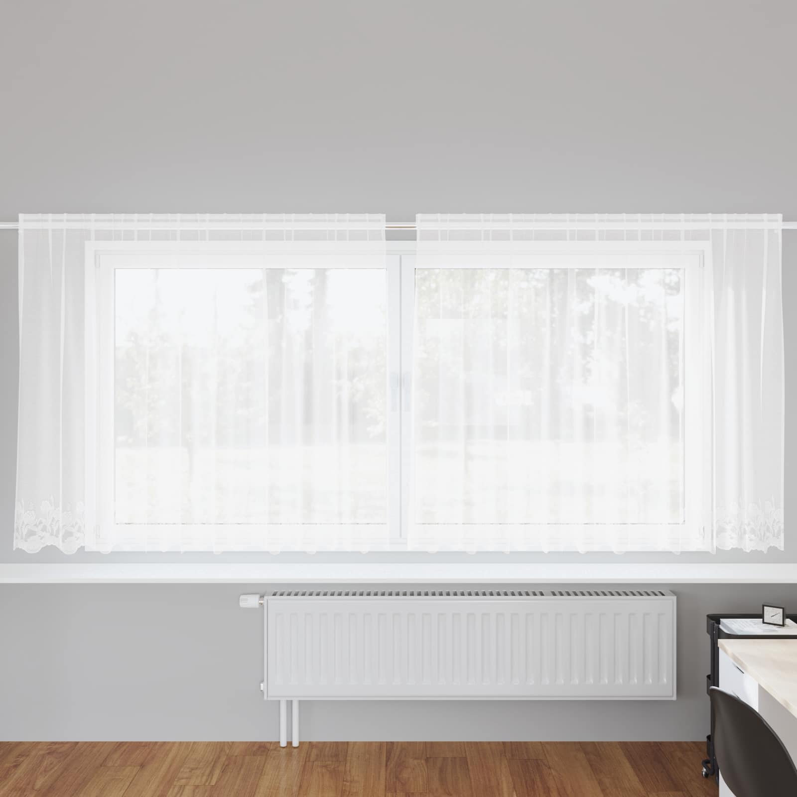 Spitzenvorhang mit Vorhängen Floral Weiß 180 x 300 cm Polyester