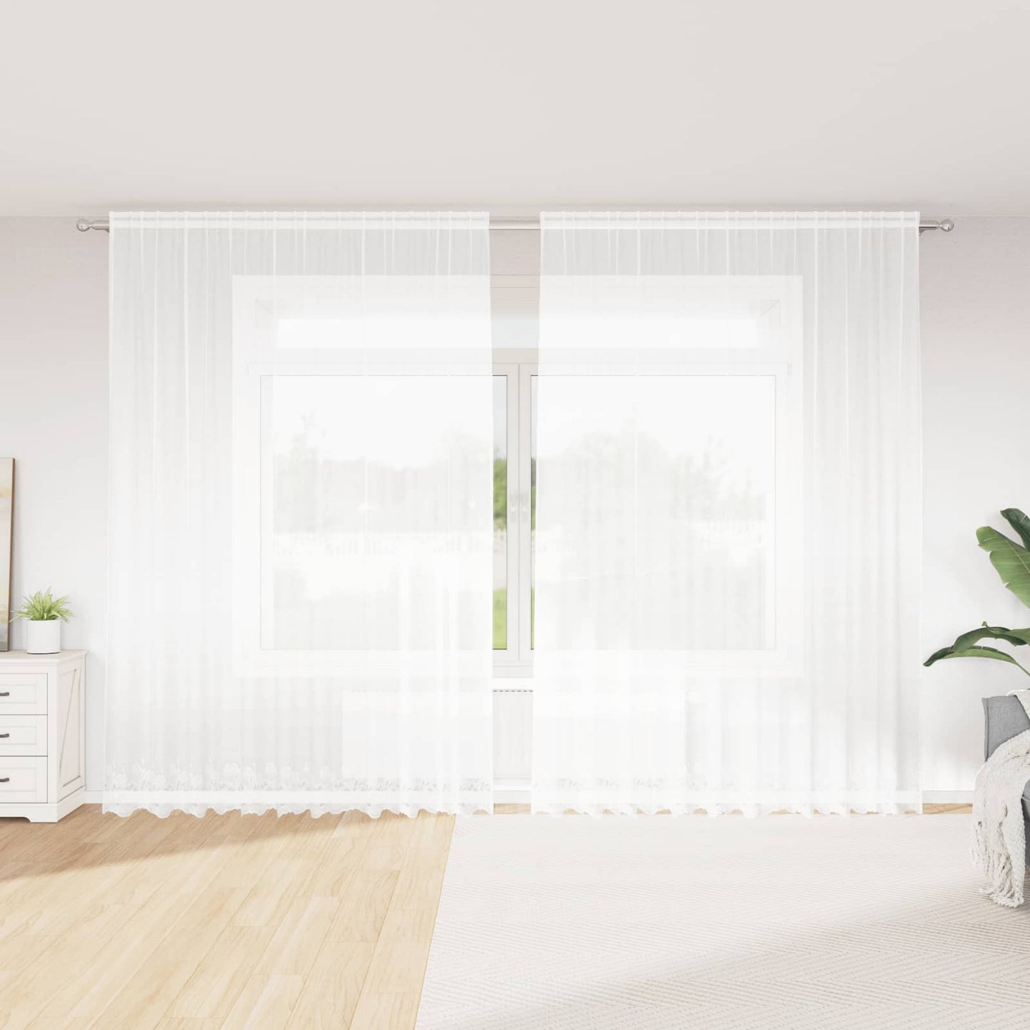 Spitzenvorhang mit Vorhängen Floral Weiß 280 x 300 cm Polyester