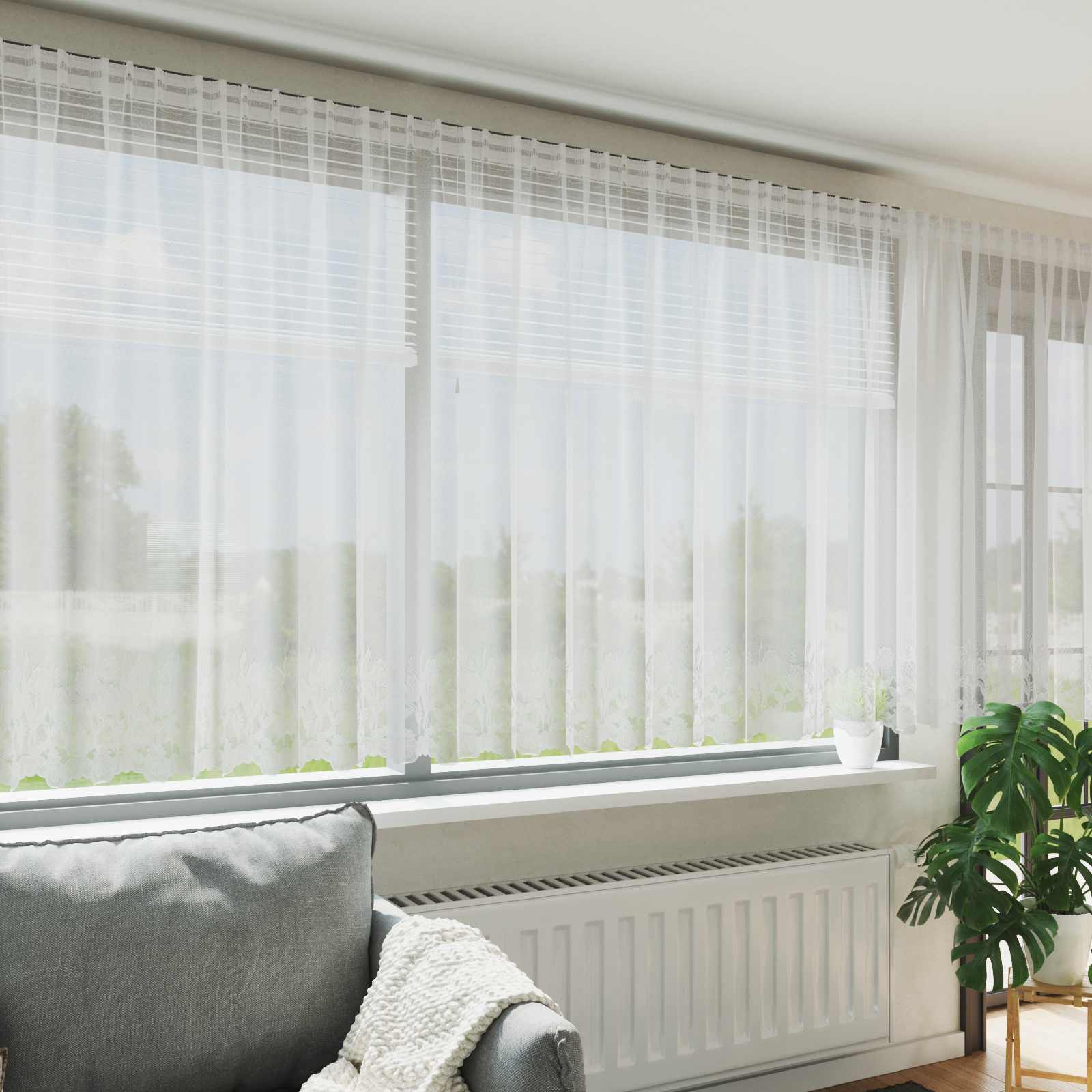 Spitzenvorhang mit Vorhängen Floral Weiß 140 x 600 cm Polyester