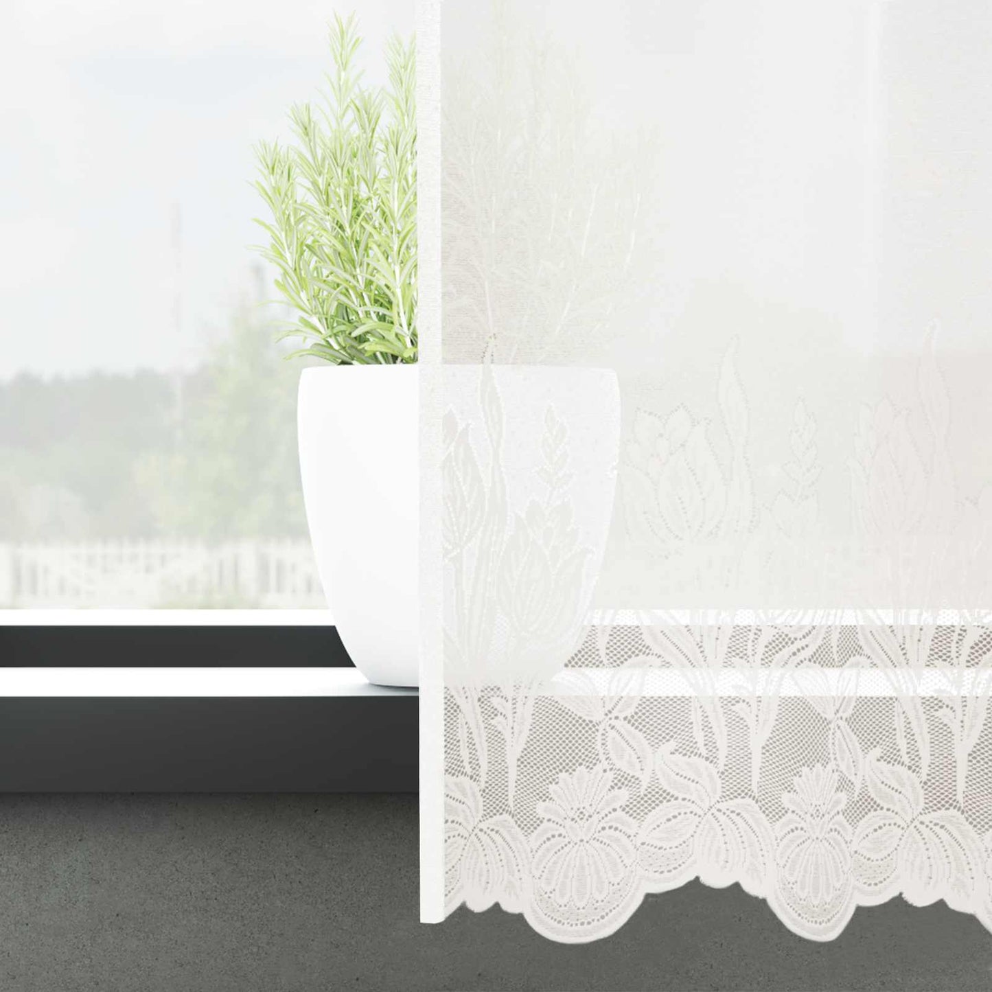 Spitzenvorhang mit Vorhängen Floral Weiß 280 x 600 cm Polyester