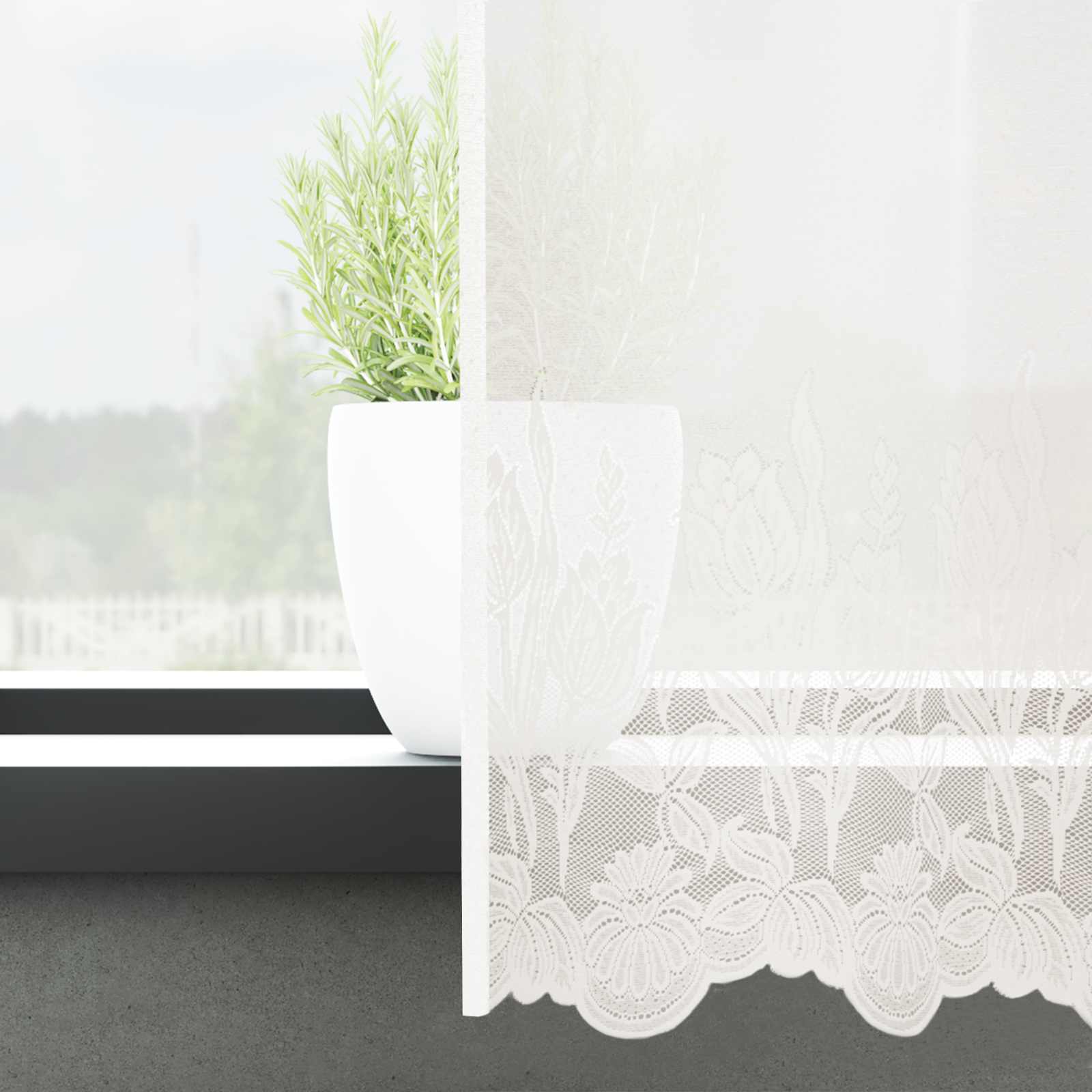 Spitzenvorhang mit Vorhängen Floral Weiß 280 x 600 cm Polyester