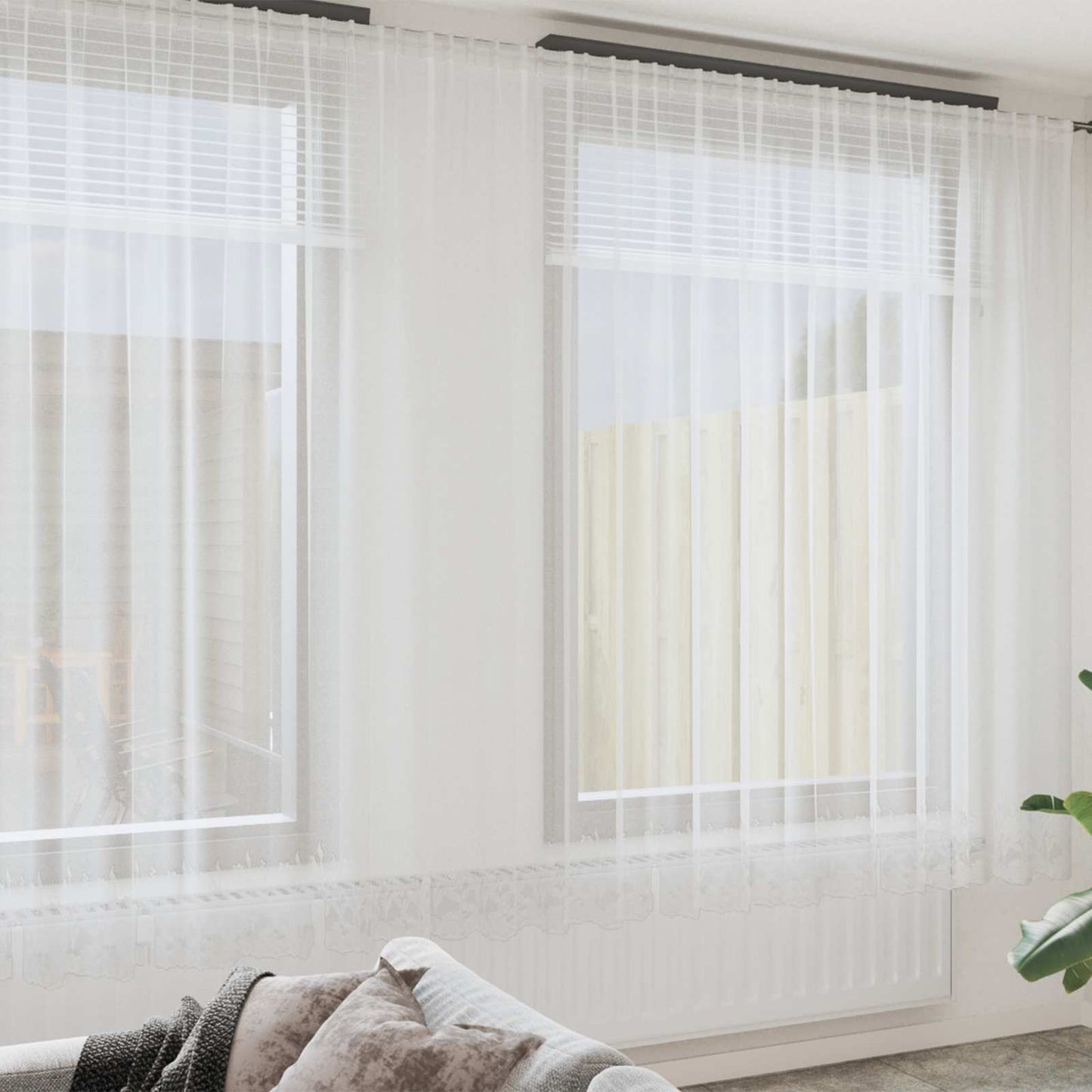 Spitzenvorhang mit Vorhängen Floral Weiß 280 x 600 cm Polyester