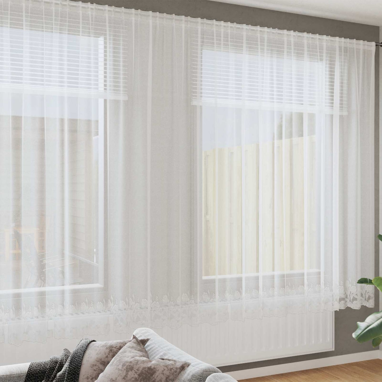 Spitzenvorhang mit Vorhängen Floral Weiß 240x900cm Polyester