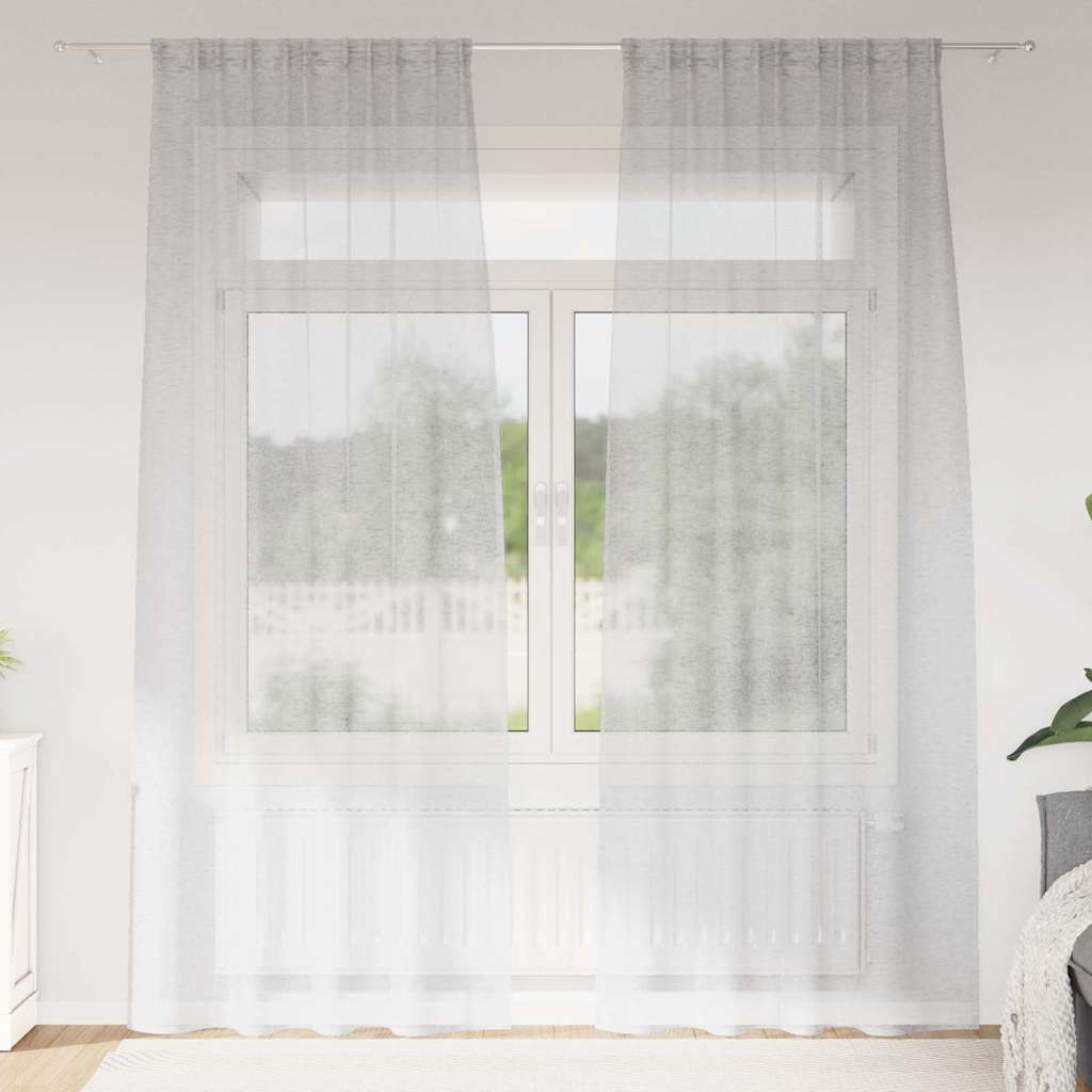 Voile-Vorhang 2 stk. Hellgrau 225 x 140 cm Polyester