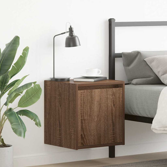 Wall-mounted bedside tables, 2 pieces, brown oak look, 38 x 34 x 40 cm