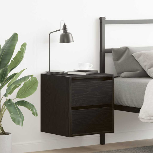 Wall-mounted bedside tables, 2 pieces, black oak look, 38 x 34 x 40 cm