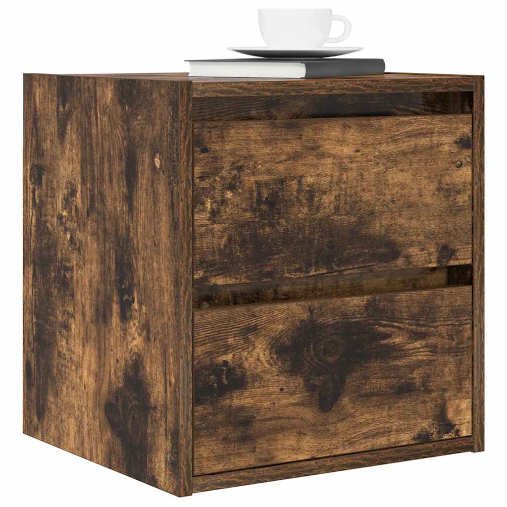 Wall-mounted bedside tables, 2 pieces, smoked oak, 38 x 34 x 40 cm