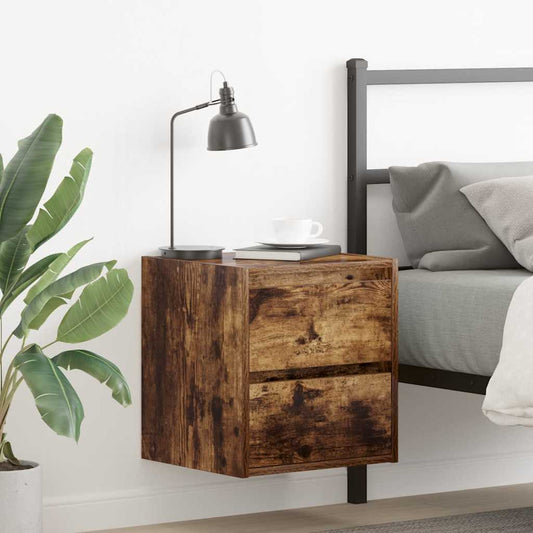 Wall-mounted bedside tables, 2 pieces, smoked oak, 38 x 34 x 40 cm