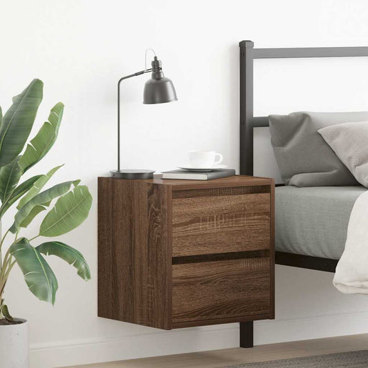 Wall-mounted bedside tables, 2 pieces, brown oak look, 38 x 34 x 40 cm