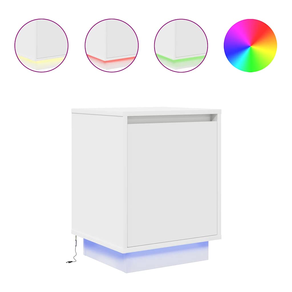 Bedside table with LED lights white 38x34x50 cm