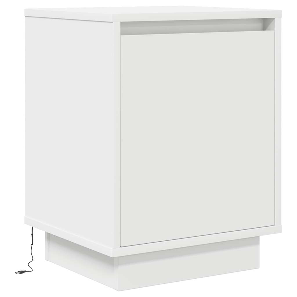 Bedside table with LED lights white 38x34x50 cm