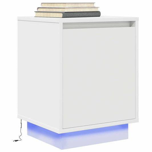 Bedside table with LED lights white 38x34x50 cm
