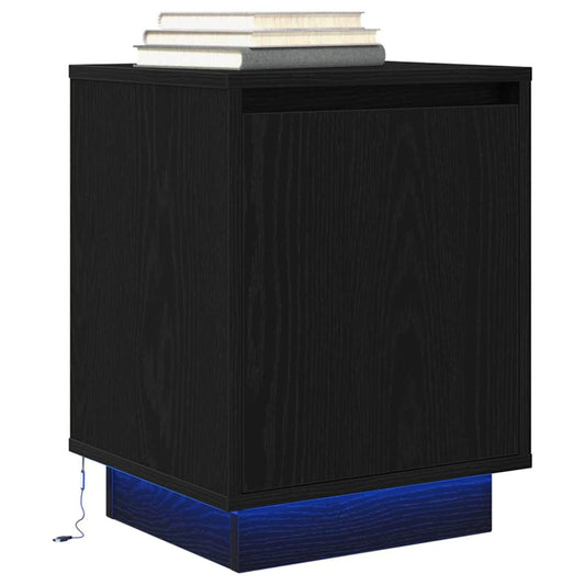 Bedside table with LED lights Black 38x34x50 cm