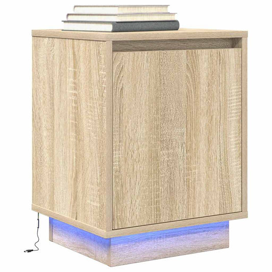 Bedside table with LED lights Sonoma oak 38x34x50 cm