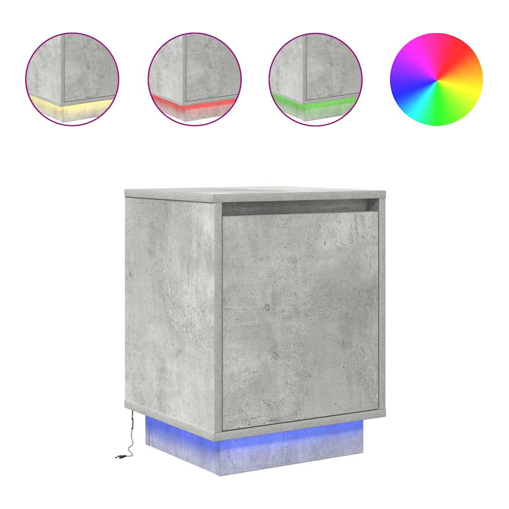 Bedside table with LED lights, concrete grey, 38 x 34 x 50 cm