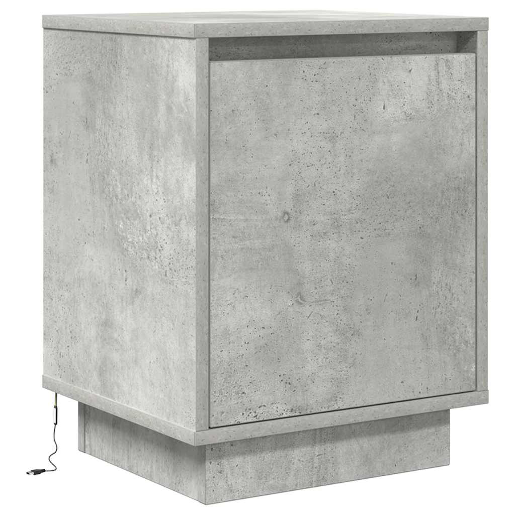 Bedside table with LED lights, concrete grey, 38 x 34 x 50 cm