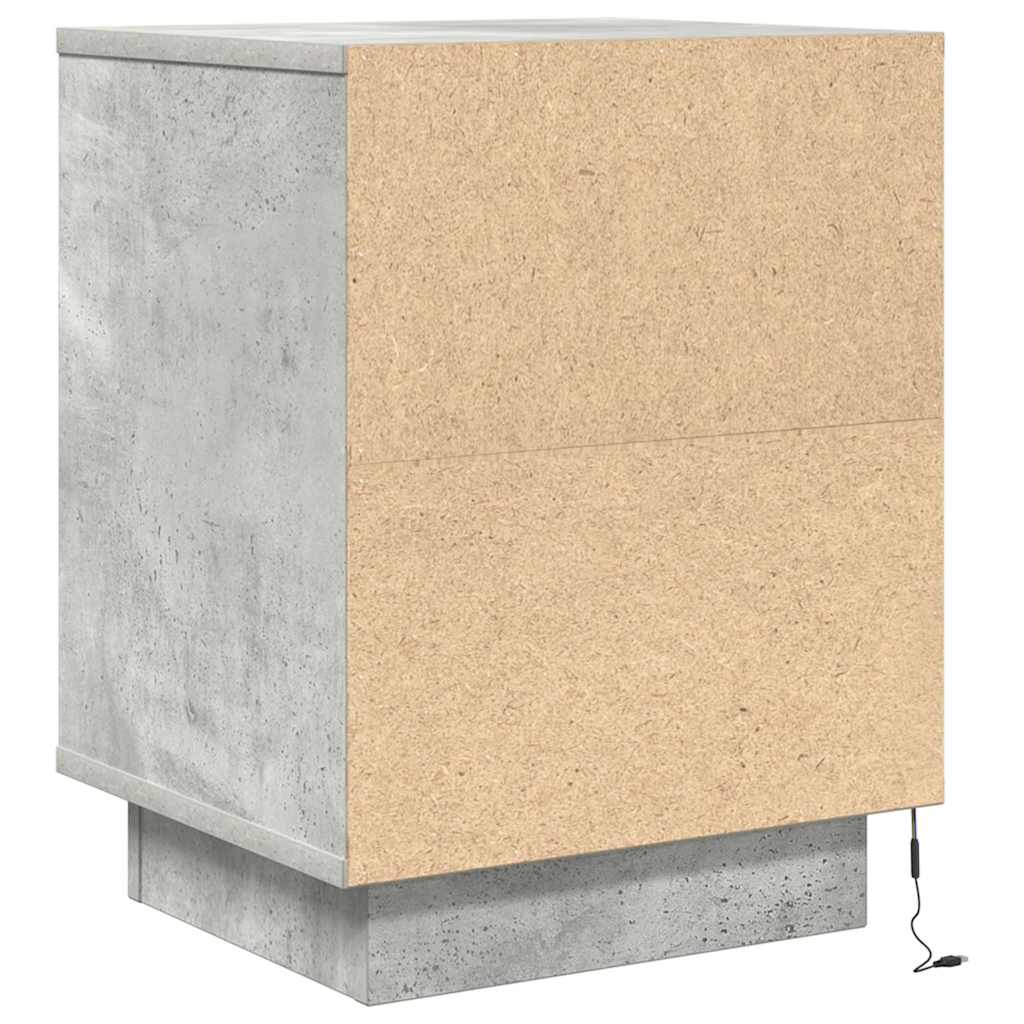 Bedside table with LED lights, concrete grey, 38 x 34 x 50 cm