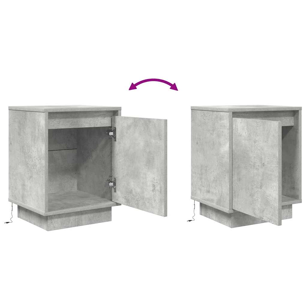 Bedside table with LED lights, concrete grey, 38 x 34 x 50 cm