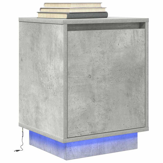 Bedside table with LED lights, concrete grey, 38 x 34 x 50 cm