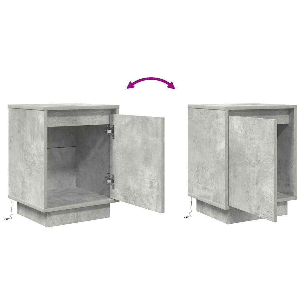 Nachttische mit LED-Leuchten 2 Stk. Betongrau 38x34x50 cm