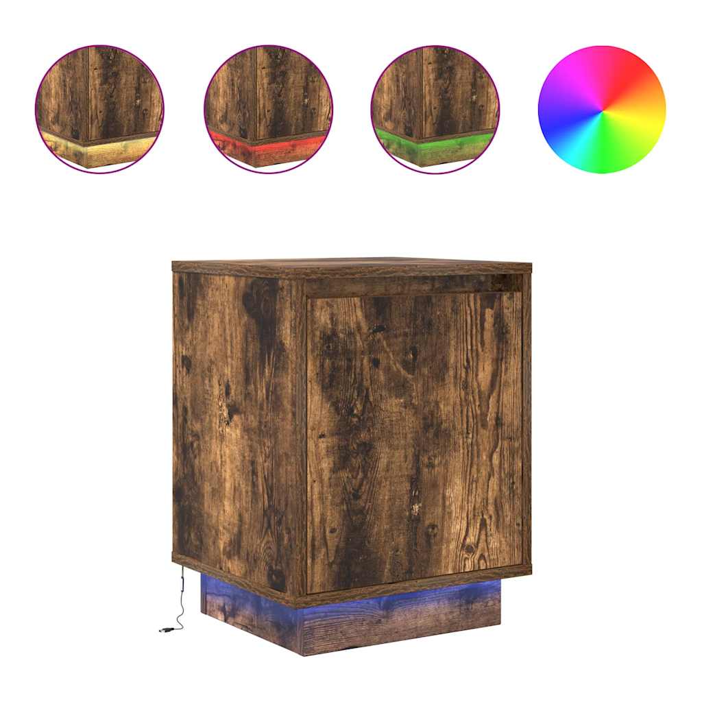 Bedside table with LED lights smoked oak 38x34x50 cm