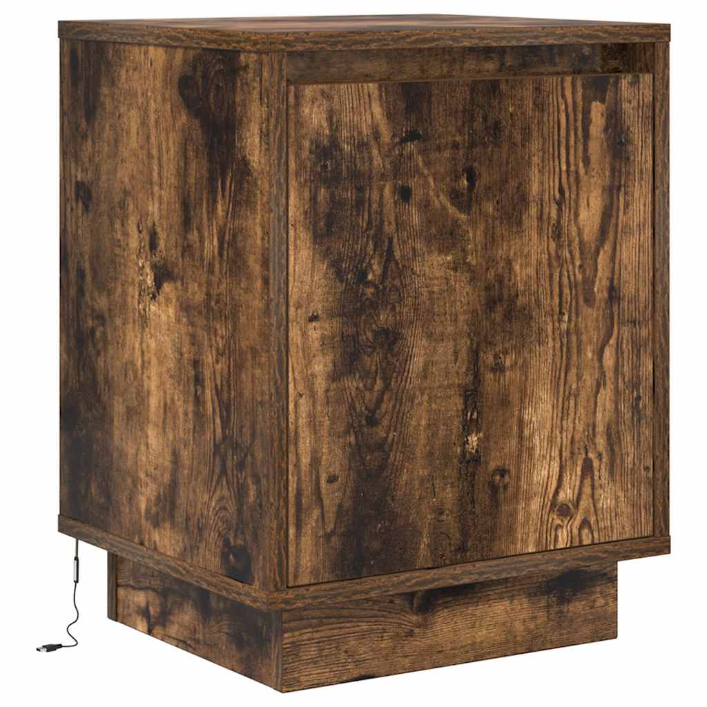 Bedside table with LED lights smoked oak 38x34x50 cm