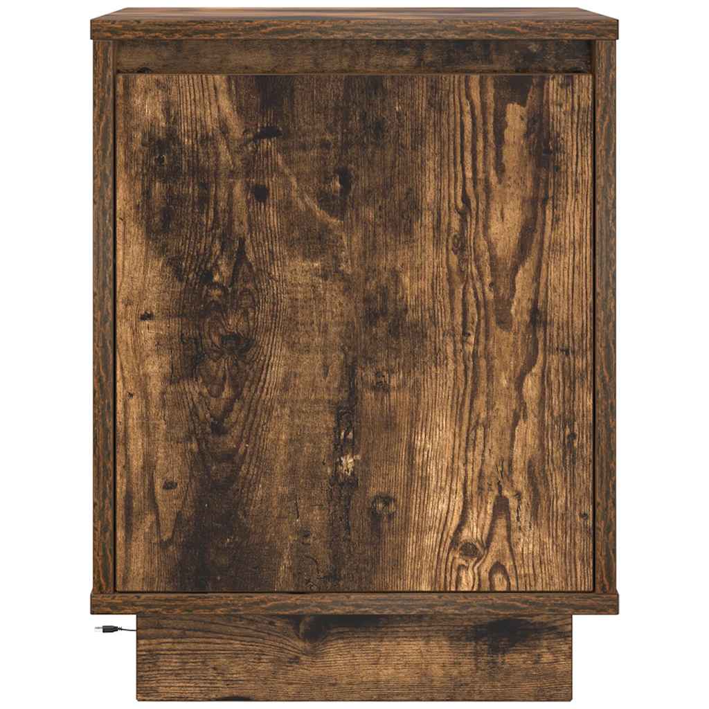 Bedside table with LED lights smoked oak 38x34x50 cm