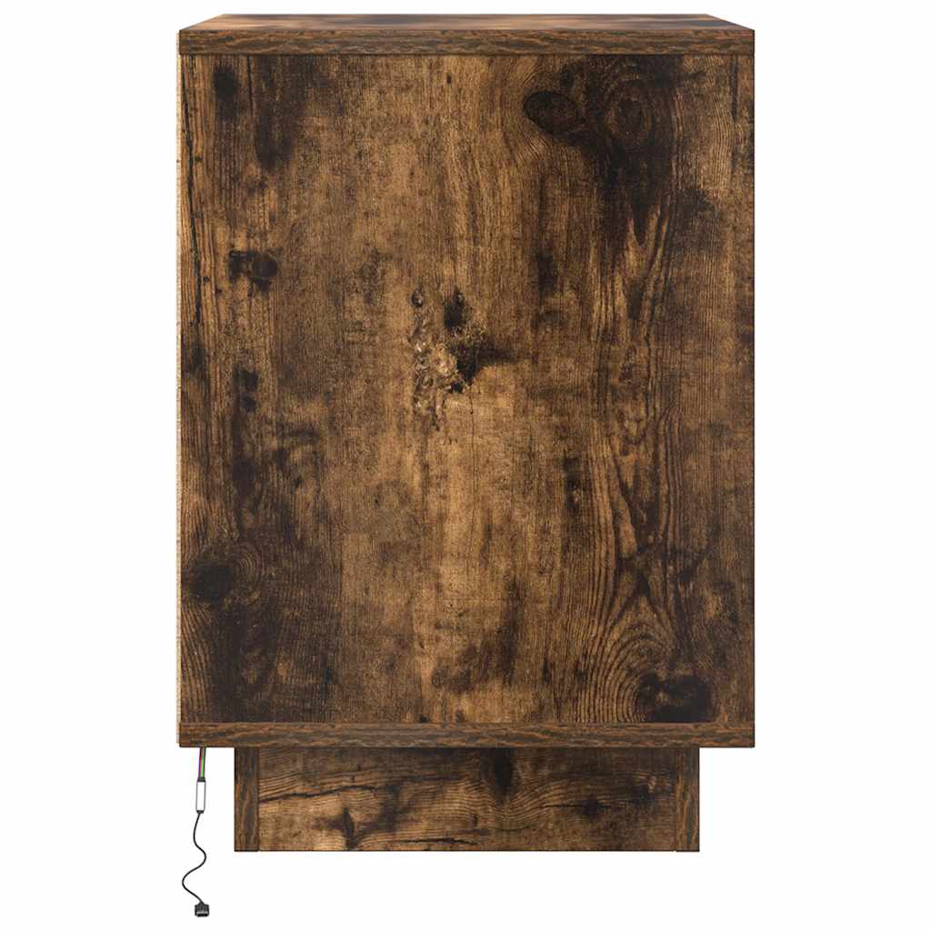 Bedside table with LED lights smoked oak 38x34x50 cm