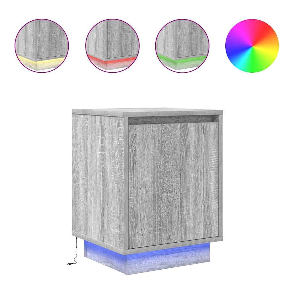 Bedside table with LED lights, Sonoma grey, 38x34x50 cm