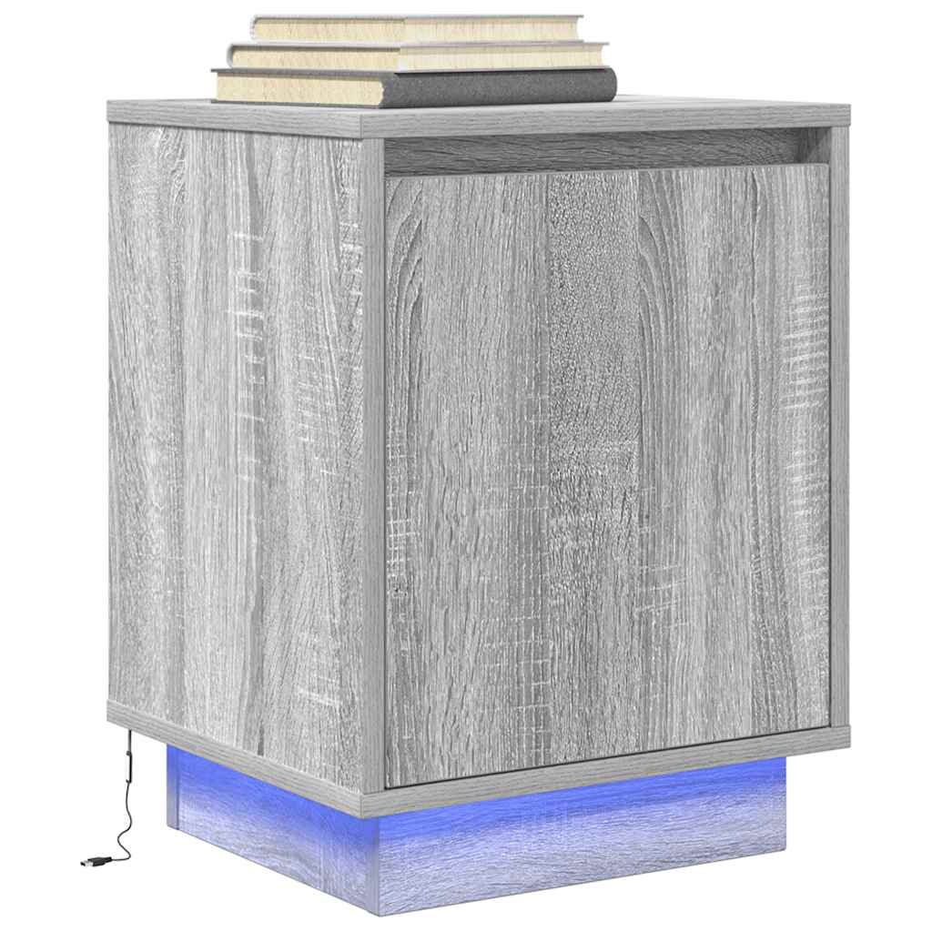 Nachttische mit LED-Leuchten 2 Stk. Grau Sonoma 38x34x50 cm