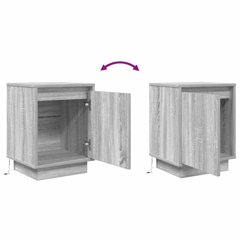 Nachttische mit LED-Leuchten 2 Stk. Grau Sonoma 38x34x50 cm