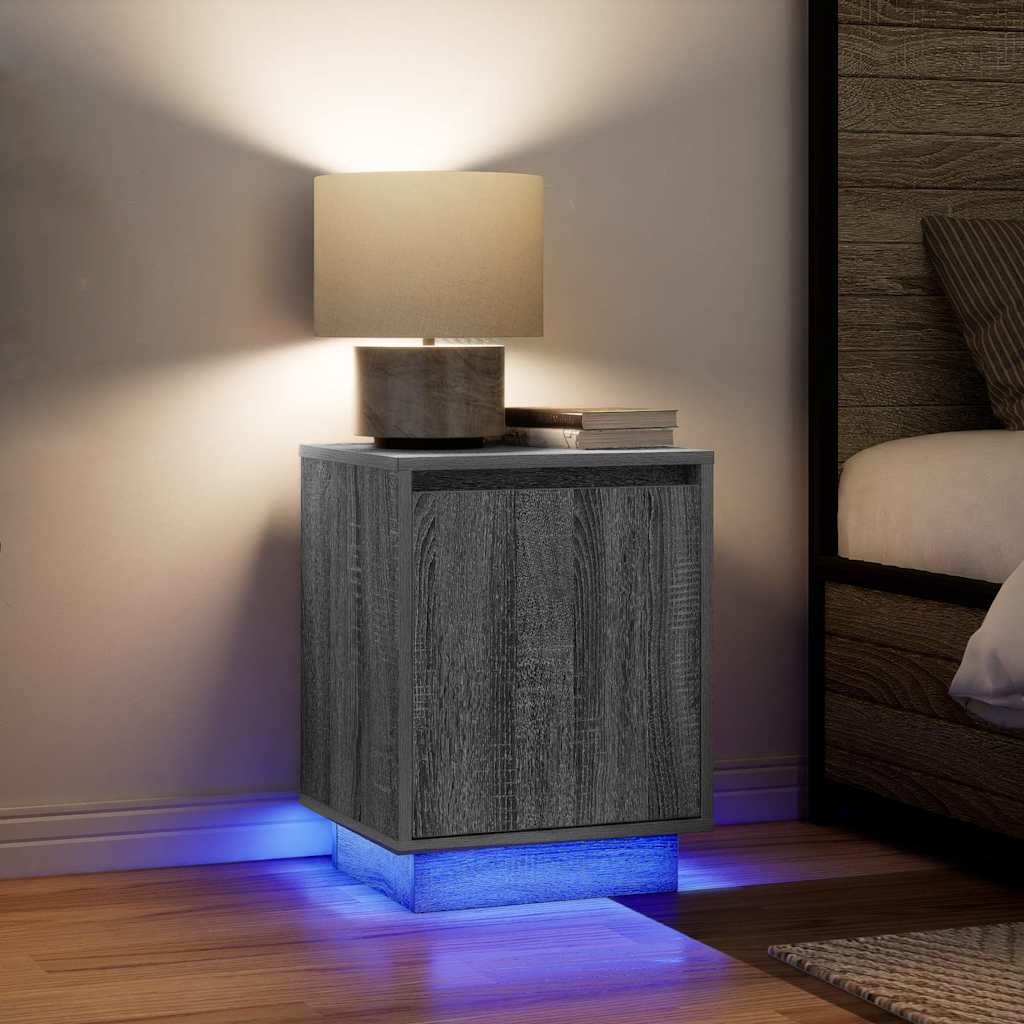 Nachttische mit LED-Leuchten 2 Stk. Grau Sonoma 38x34x50 cm