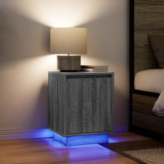 Nachttische mit LED-Leuchten 2 Stk. Grau Sonoma 38x34x50 cm