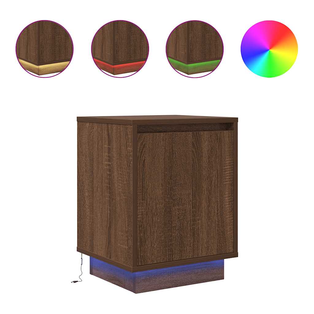 Bedside table with LED lights, brown oak look, 38 x 34 x 50 cm